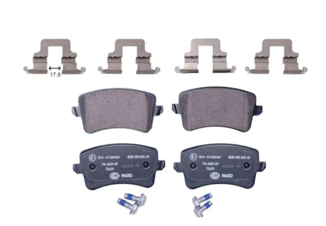 355025391 – HELLA Brake Pad, Low-Metallic Set Of 2 With Brake Caliper Screws